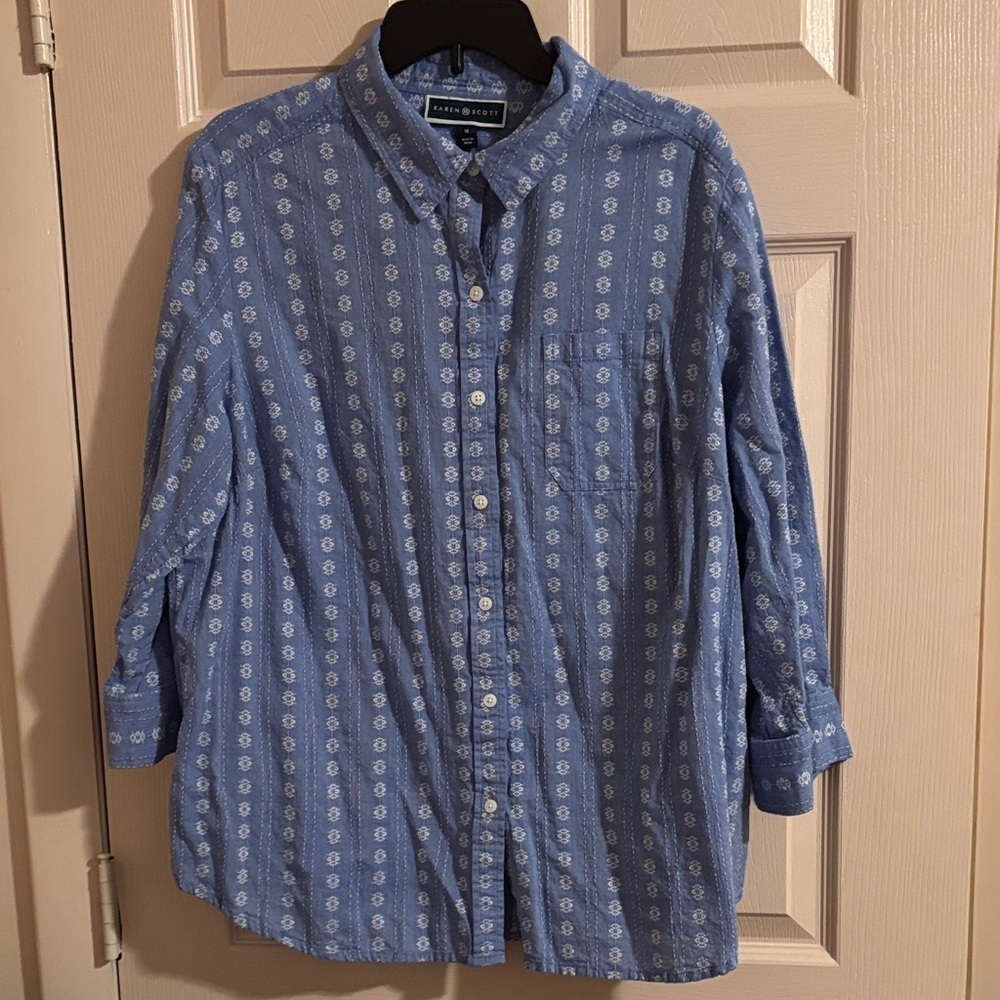 A Karen Scott Blue Patterned Womens Shirt